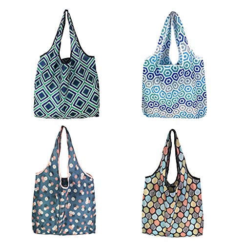 Kytpyi bolsa de la compra plegable grande, 4 piezas bolsas reutilizables ecológicas, con asas de tela, para uso diario viajando.