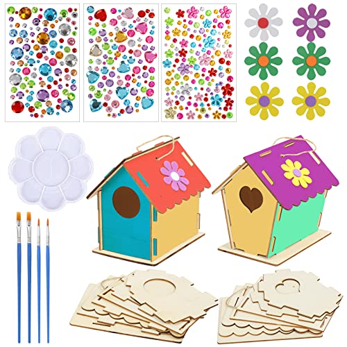 LAMEK 2pcs Kit de Casa de Pájaros de Bricolaje Mini Pajarera de Madera Manualidades para Ninos Construir Casitas de Bricolaje con Herramientas de Pintura Creativo Regalo para Niña Niño Cumpleaños