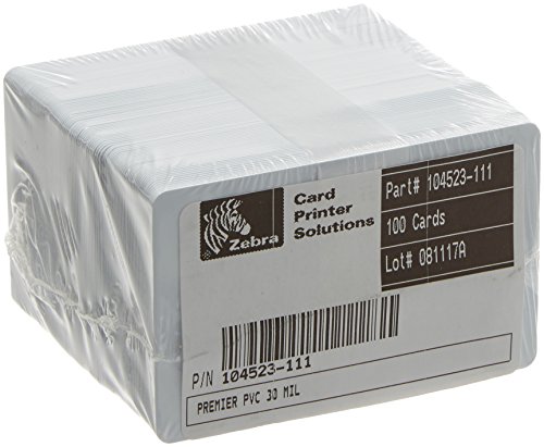Láminas de plástico Zebra 104523-111, Premier PVC, 30 ml, paquete de 100