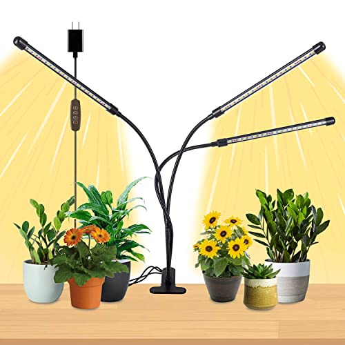 Lámpara de Planta, JINHONGTO 3 cabezas Lampara de Cultivo de Espectro Completo, 3 Modos de Luz y 10 Niveles de Atenuación con Función de Temporizador