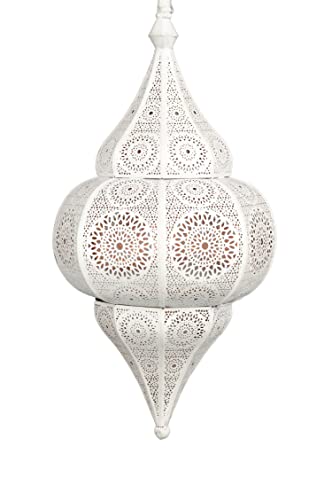 Lámpara Oriental Marroquí - lamparilla colgante - farola de techo Lunar Blanco - 40cm - muy práctica para una iluminación excelente - transmite una decoración excelente refinada