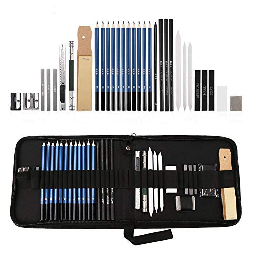 Lapices de Dibujo Artístico, Lypumso Set de Lápices Profesional del Artista y Bosquejo Carbón Grafito Sticks, Lápices de Madera, para Artista Principiante Niños (32-pcs)