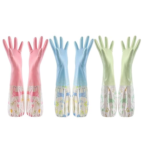 LATRAT 3 pares de guantes de cocina antideslizantes largos, guantes de goma para cocina lavaplatos hogar limpieza limpieza de lavandería