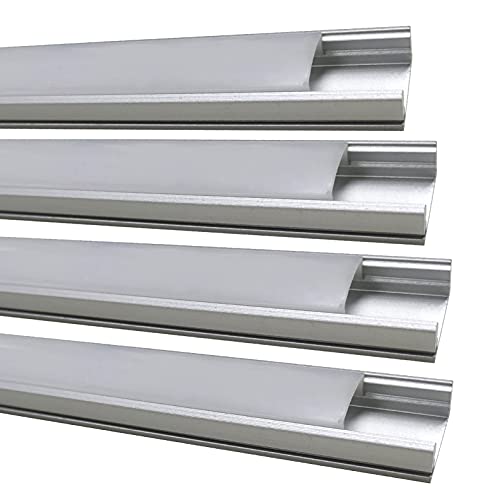 LED ATOMANT Pack 4x Canaleta de Aluminio, 1 metro para Strip, Tapones de los Extremos y clips de montaje Incluidos