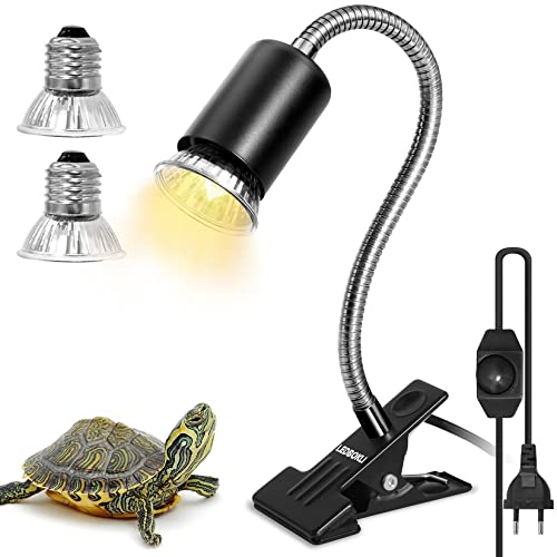 LEDBOKLI Lampara Tortugas de Agua, Luz para Tortugas de Agua, 25W 50W Bombilla Reptiles UVB UVA, Pinza Giratoria de 360°, Lámpara Tortugas para Camaleones, Lagartos, Serpientes, Anfibios