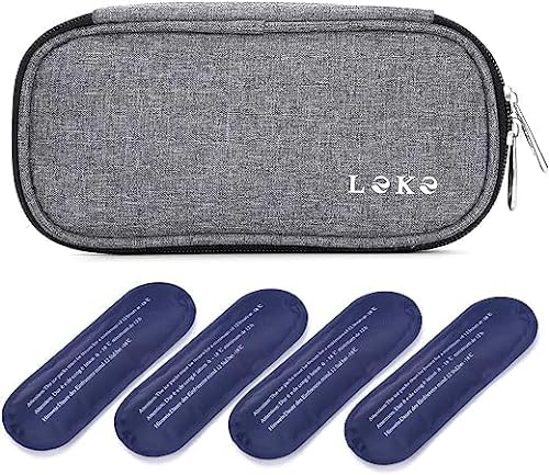 Lekespring Nevera Medicamentos Portatil con 4 Bolsas de Hielo | Nevera Portatil Insulina con Termómetro - Nevera Insulina Desmontable - Neceser Medicamentos Viaje - Gris