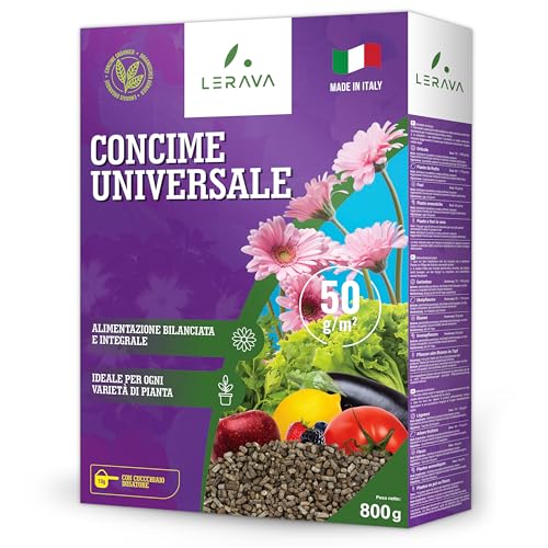 LERAVA® Fertilizante Universal [ecologico] - 800g - Abono plantas huerto para óptimo nutriente - Mejora de la fertilidad del suelo para tomates y pimientos - fertilizante organico 100% Made in Italy