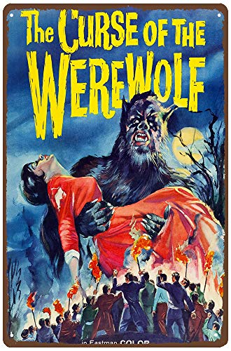 Letrero retro de película The Curse of The Werewolf de 12 x 8 pulgadas para el hogar, bar, pub, garaje, cueva de hombre, cafetería, club, restaurante, decoración de regalos