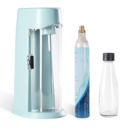 Levivo Gasificadora WATER incl. botella de vidrio y cilindro de CO2, apta para todos los cilindros de CO2 de 0,6 l y 1,2 l, se acabó cargar botellas, en -COLOR- Turquesa claro