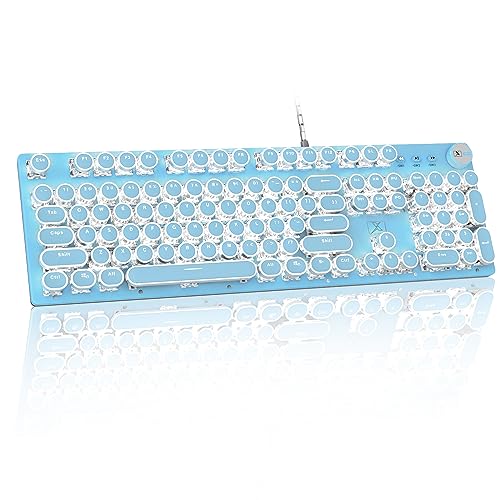 LexonElec Teclado mecánico para juegos con interruptor azul personalizable, 10 modos de retroiluminación iluminados, teclado de panel de metal antifantasma con cable USB de 104 teclas con botones