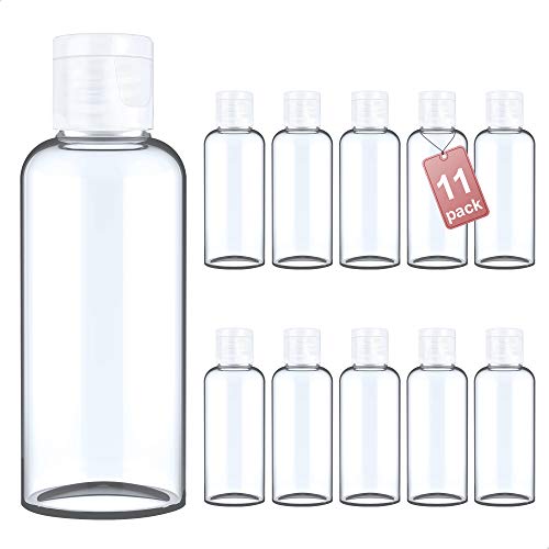 LG Luxury & Grace Pack 11 Botellas Flip-Top, 100 ml. Botes de Polietileno Transparente con Tapa de Cierre. Botellas Rellenables para Viajes, Higiene Personal y Aceites Esenciales.