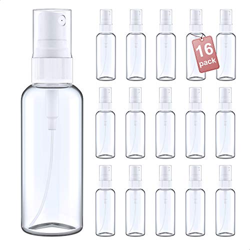 LG Luxury & Grace Pack 16 Botellas de Spray, 60 ml. Botes Pulverizadores de Polietileno Transparente. Botellas Rellenables para Viajes. Envases Atomizadores para Perfumes y Cosméticos.