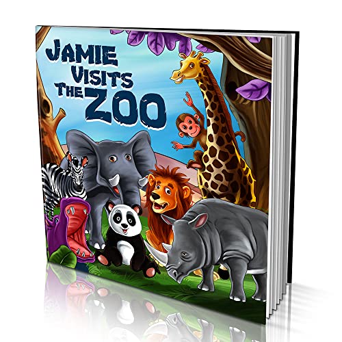 Libro de cuentos personalizado de Dinkleboo – "Visits The Zoo" – para niños de 2 a 8 años – una emocionante historia sobre tu hijo visitando el zoológico – cubierta suave – acabado mate (20 x 20 cm)