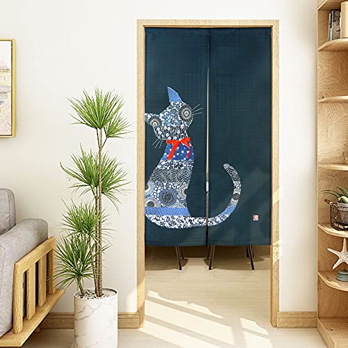 LIGICKY Noren - Cortina de Puerta Estilo japonés con diseño Floral Chino Tradicional para Puerta, diseño Bohemio, para decoración de habitación, 85 x 150 cm, Color Azul Marino
