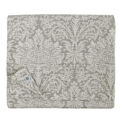 Linen & Cotton - Mantel de Lujo de Tela HERCUS, Rectangular en Damasco - 53% Lino, 47% Algodón (Blanco/Gris, 133 x 133cm)