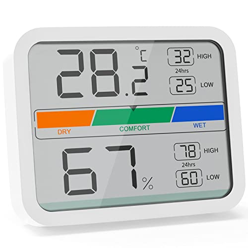 LIORQUE Termómetro Higrometro Digital para Interior Medidor de Temperatura y Humedad con Registro Máximo y Mínimo para Hogar y Oficina (Batería Incluida)