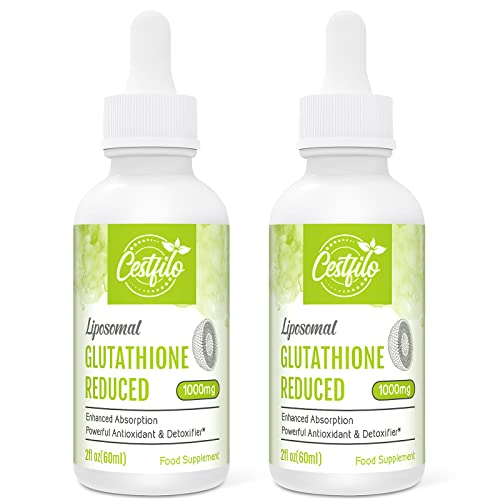 Liposomal Glutatión Líquido de 1000 mg, Máxima Absorción, forma Activa L-glutatión (GSH) Líquido, Potente Antioxidante para la Inmunidad (60 ml (Paquete de 2))