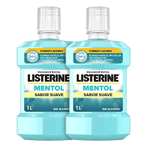 Listerine Enjuague Bucal Mentol, Sabor Suave, 1000 ml x 2