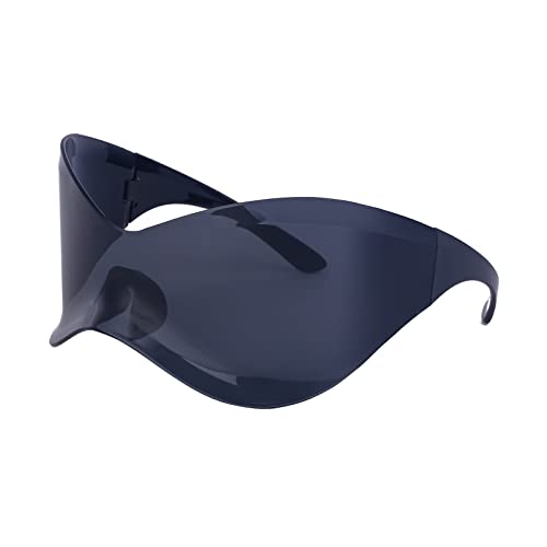 LJCZKA Gafas de Sol Futuristas y2k para Mujer Hombre, Gafas de Sol Grandes Ojos de Gato Gafas de Moda Envolventes UV Protección