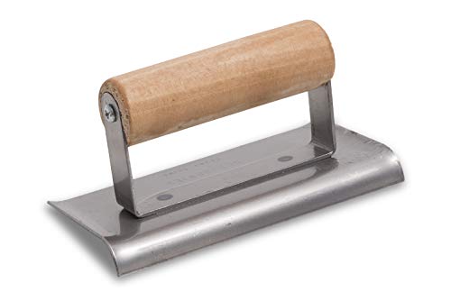 Llana de acero para hormigón de Marshalltown R 10mm, L 13mm, extremos curvos con mango de madera de acero inoxidable, dimensión de la llana: 152x76 mm