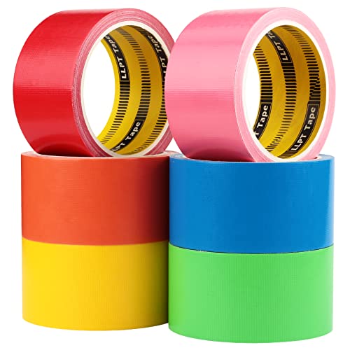 LLPT Cinta Adhesiva 6 Paquetes de Colores Surtidos Premium Cinta Adhesiva de Tela 5 cm x 9 m x 11 mil Incluido Azul Rosa Amarillo Verde Naranja Rojo (DT606)