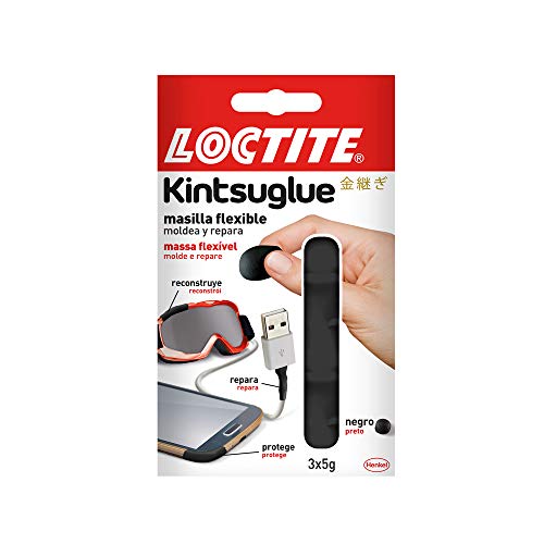 Loctite 2239182 Kintsuglue, Masilla flexible negra para reparar, Reconstruir y proteger objetos, Masilla adhesiva moldeable, Adhesivo impermeable y removible, Negro, 3 x 5 g