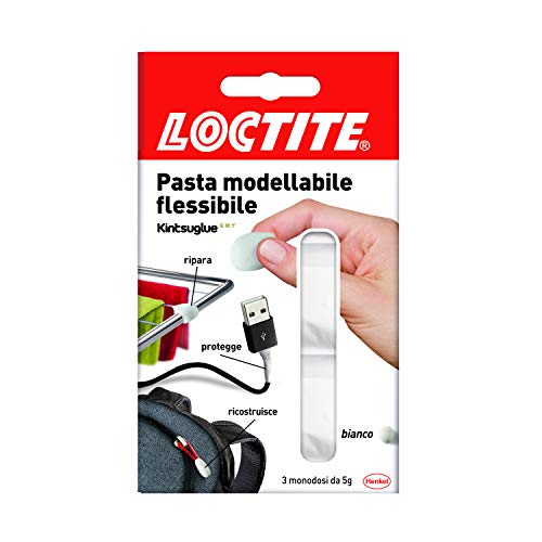 Loctite Kintsuglue Pasta moldeable, pasta adhesiva flexible blanca para reparar, reconstruir y proteger objetos, pegamento moldeable impermeable y plasmable, 3 x 5 g