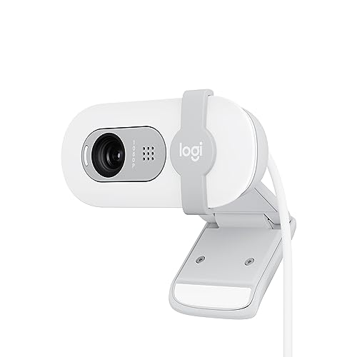 Logitech Brio 100, cámara web Full HD para reuniones y streaming, equilibrio de iluminación automático, micrófono integrado, tapa de privacidad, USB-A, Microsoft Teams, Google Meet, Zoom y más,Blanco