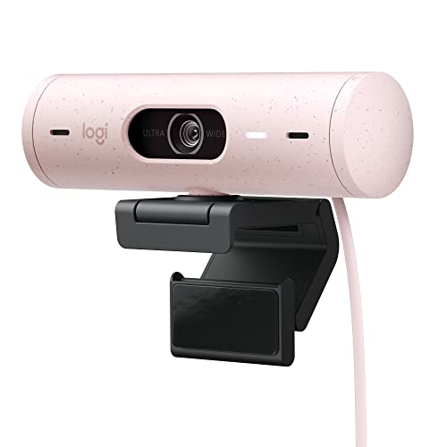 Logitech Brio 500 HD Webcam Ajuste Luz, Modo Visualización, Mics Duales con Reducción Ruido, Cubierta Privacidad Cámara Web, Admite MS Teams, Google Meet, Zoom, Cable USB-C, Webcam Streaming - Rosa