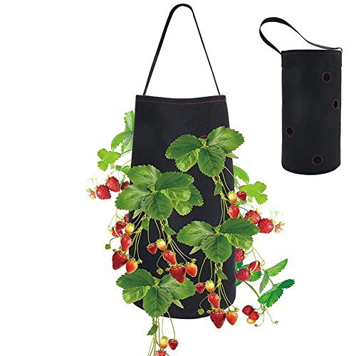 Longsing Bolsas para Plantar Fresas Bolsa de Cultivo de Macetas con Fresas Colgantes de Fieltro para Plantas de Jardín Hierbas Flores 38 * 22 cm