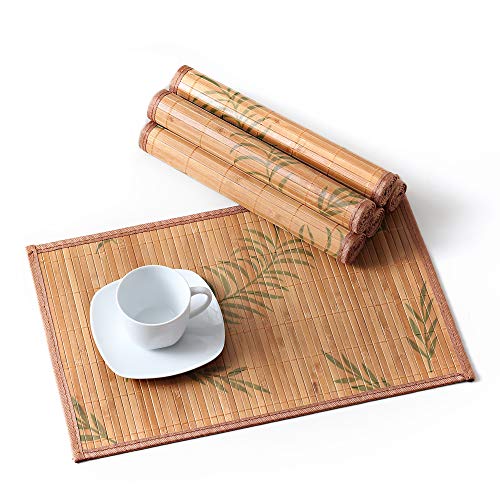 LOVECASA Mantel Individual, Natural Salvamantel Individuales Antideslizantes 6pcs Antimanchas, 45 x 30 cm Diseño de Impresión Bambú