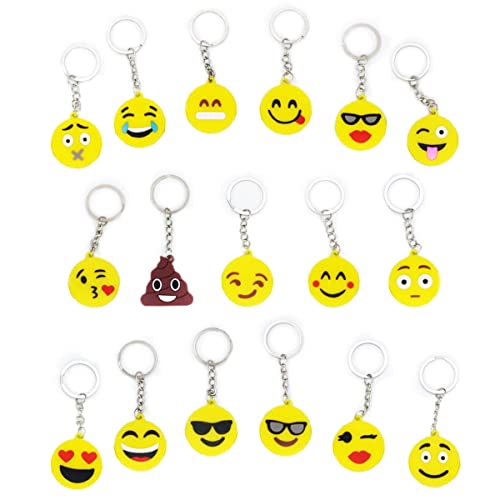 Luccyle 34 Pieza Mini Emoji Llavero,Llaveros Emoji,Emoticon Llavero Decoración para Niños Fiesta de Cumpleaños Favores Bolsa de Fiesta (3.5cm x 10cm)