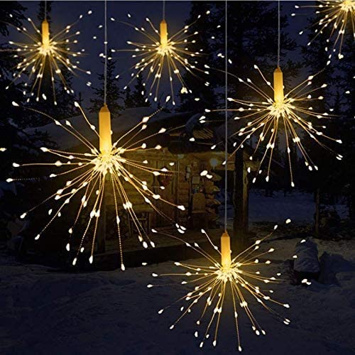 Luces de hadas LED, luces de hadas Qtiwe con luces de hadas navideñas remotas al aire libre con pilas, fuegos artificiales explosivos, blanco cálido (120 luces)
