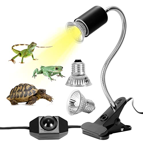 LUNEKUCK Lámpara para Tortuga Lampara de Calor Lámpara para Reptiles Temperatura Ajustable 360°Giratoria con 2 Bombilla UV Reptiles 25W 50W UVA UVB Luz Solar Lampara Tortuga Lagartos Serpientes