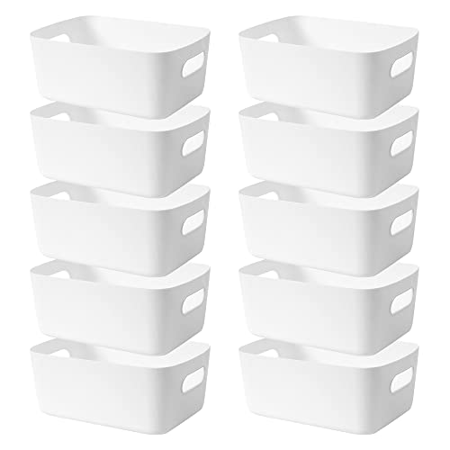 LYLIDIA 10Pcs Cajas Organizadoras de Plastico Cestas Almacenaje Cocina Decorativas de Armarios Comida Blanco para Oficina, Baño (Blanco)