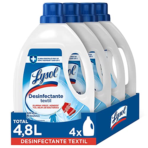 Lysol - Desinfectante textil para la ropa, elimina virus, hongos, bacterias y malos olores, sin lejía - pack de 4 x 1.2 L - Total 4.8 L