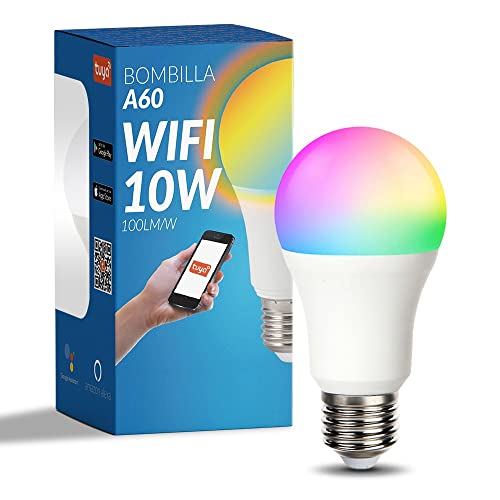 M LEDME - Bombilla LED Inteligente WiFi A60 10W (Eq. 90 W) casquillo E27, sin necesidad de Hub, RGB+CCT, Regulable en intensidad, Luz Blanca y de Colores, compatible con Alexa y Google Home, LM7141