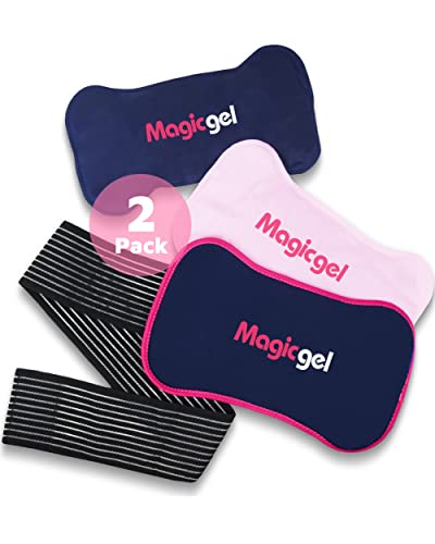 Magic Gel Bolsa de Gel Frio o Calor para Lesiones - 2uds 28cm x 14cm- Bolsas Para Congelador o Microondas - Se Adapta a Cualquier Parte del Cuerpo - Con Banda de Compresión