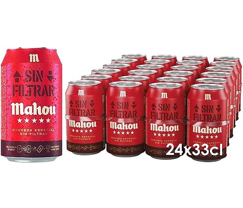 Mahou Sin Filtrar Cerveza Con Elaboración Tradicional, Pack 24 Latas x33cl, 5.5% Volumen Alcohol