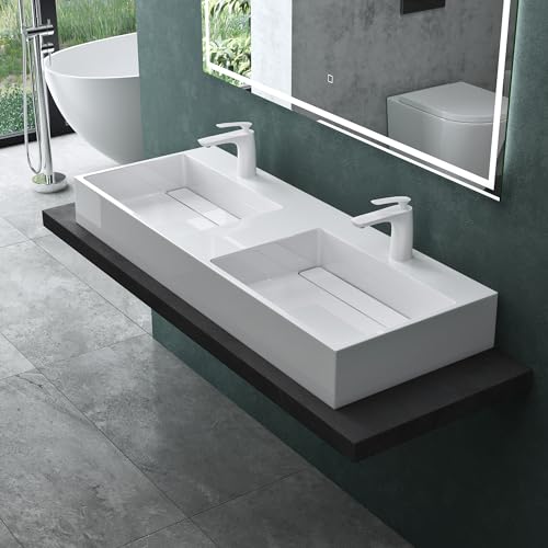 Mai & Mai lavabo sobre encimera lavabo colgante Col12 120x48x13cm en blanco Lavabo doble de fundición mineral sin rebosadero