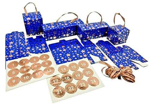 Make & Fill Your Own Adviento DIY Calendar Niños Vintage Árbol de Navidad Decoración con Cajas 24 Pcs Cinta 1-24 (azul)