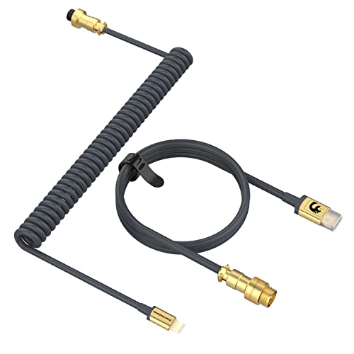 MAMBASNAKE C02 Cable Teclado Espiral, Cable USB C para Teclado Gaming, Cable Aviador para Teclado Mecánico, Tipo C a USB A, TPU Coiled Cable con Conector de Aviación de Oro Desmontable - Gris