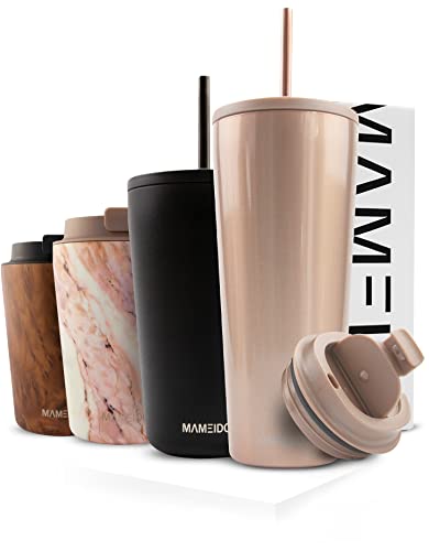 MAMEIDO Termo Cafe con Pajita y Tapa 470ml & 700ml - Vaso Termico Antigoteo, Taza Termica acero inox sin BPA, Vaso Termo Cafe para llevar (Rosé Quartz, 470ml)