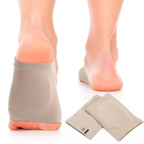 Mangas de Soporte de Arco Plantillas para Fascitis Plantar Calcetines de Arco de Tela Almohadilla de Arco de Gel para Mujeres Hombres Pies Planos Alivio del Dolor (Beige)