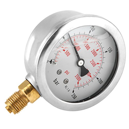 Manómetro de presión hidráulica, 0-250 Bar 0- 3750 PSI G1 / 4 63 mm Mini medidor de presión de dial Instrumento de manómetro de doble escala para agua, aceite, combustible