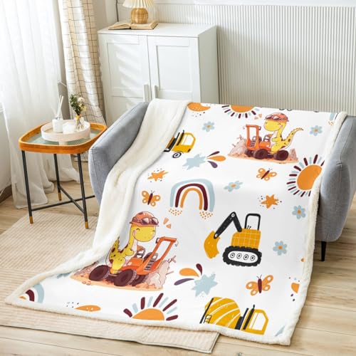 Manta de cama con excavadora para niños, manta de dinosaurio y automóvil, ligera, suave, acogedora, de lujo, de animales de dibujos animados, manta de franela para sofá, dormitorio, oficina, todas las