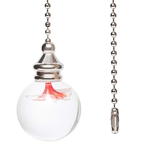 ManYing 1 metro interruptor de luz de tirador de cadena de bola con manija colgante de flor de vidrio ventiladores de baño/inodoro/techo NC002RC (NC002RC1)