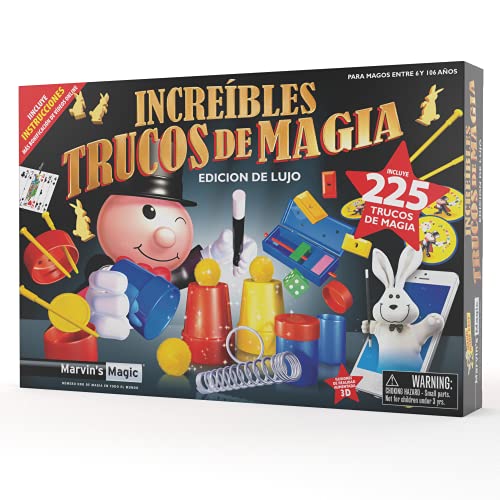 Marvin's Magic - Set de 225 Trucos de Magia para Niños. Incluye Naipes Mágicos, envases de Lectura Mental, Teatro mágico y Varita. Regalo Ideal cumpleaños. ¡Divertida Magia para Todos!