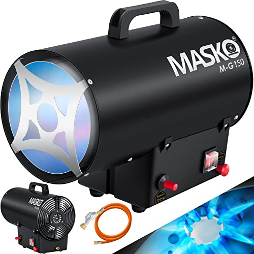 MASKO® El calentador de gas calentador de gas cañón, calentador de gas de construcción, calentador de gas radiante, generador de aire caliente incl. manguera de gas y reductor de presión, negro 15 KW