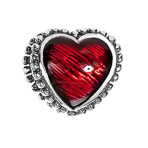 Materia joyería{925} cuentas de plata esmaltado corazón antiguo - plata cuentas en forma de corazón rojo esmaltado #1627
